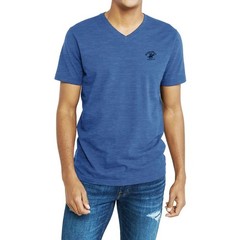 Beverly Hills Polo Club Mens V-Neck T-Shirt Blue Heather Slub Knit Logo Large