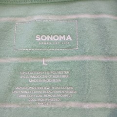 SONOMA Pocket T-Shirt Men L/Green-White Stripes/Cotton-Poly-Spandex Blend