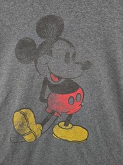 Disney Mickey Mouse Grey T-Shirt Faded Look Size Large L Short Sleeve
