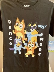 Bluey “Dance Mode” T-Shirt Unisex Adult Black with Bandit, Chili, Bluey + Bingo
