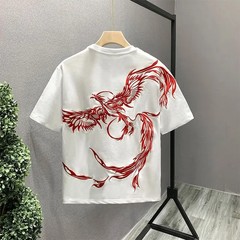 Men’s White Embroidery 100% Cotton O-Neck T-Shirt Korean Style Tee
