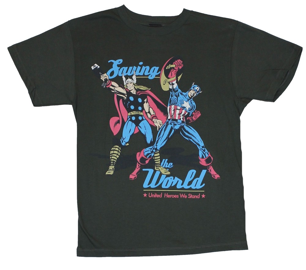 The Avengers Adult New T-Shirt – Saving The World Captain America & Thor Pic