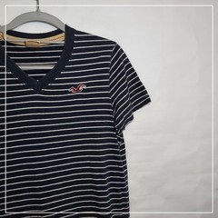 Hollister Shirt Men S Navy Casual Weekend Striped Short Sleeve V Neck Tee Y2K