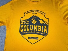 Columbia Mountain Graphic Shirt Mens Large Short Sleeve Yellow Outdoors Casual