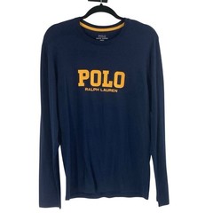 Polo Ralph Lauren Navy Yellow Logo Spellout Long Sleeve Tee Men’s Small NEW