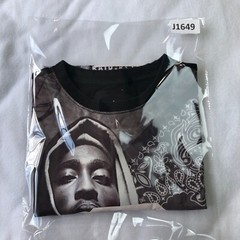 Maxi Milian Tupac Shakur Mens T-Shirt Sz L Black All Over Print Short Sleeve