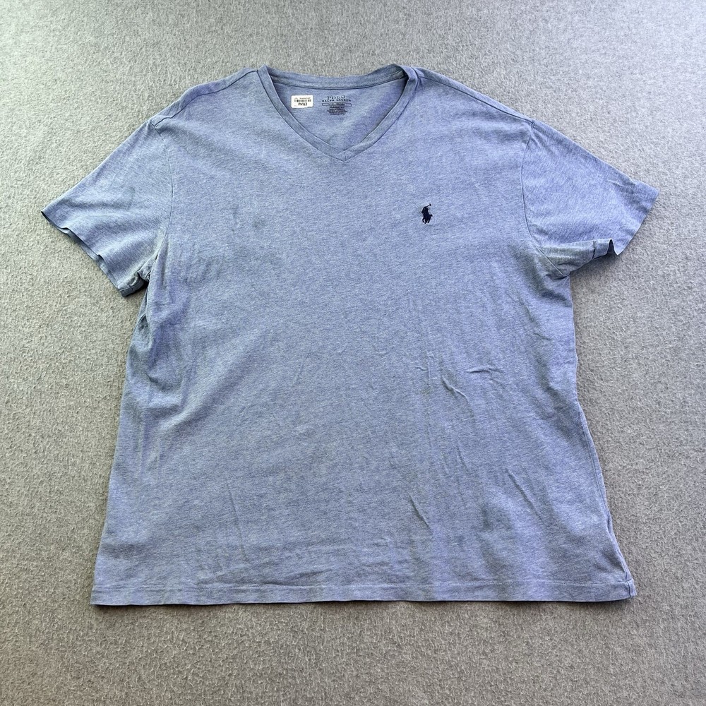 Polo Ralph Lauren Shirt Mens Large Blue Short Sleeve V Neck Classic Casual Adult