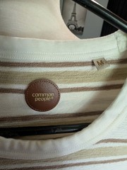 Common People T Shirt Men’s M Stone/Tan Striped Short Sleeve Shirt 100% cotton