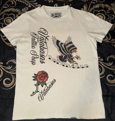 Valabasas Men’s S White Graphic Crew Neck Short Sleeve Tee Tattoo Skull Rose
