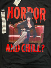 ELVIRA Mistress Of The Dark SEXY “Horror and Chill?” Black Graphic Tee- NWT