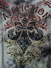 Vintage Affliction Dark Consequences flocked graphic crystal washed t-shirt XL