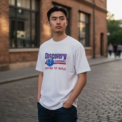 Retro Discovery Channel Embroidered T-shirt Shirt White Sz Small TALL Retro 90s