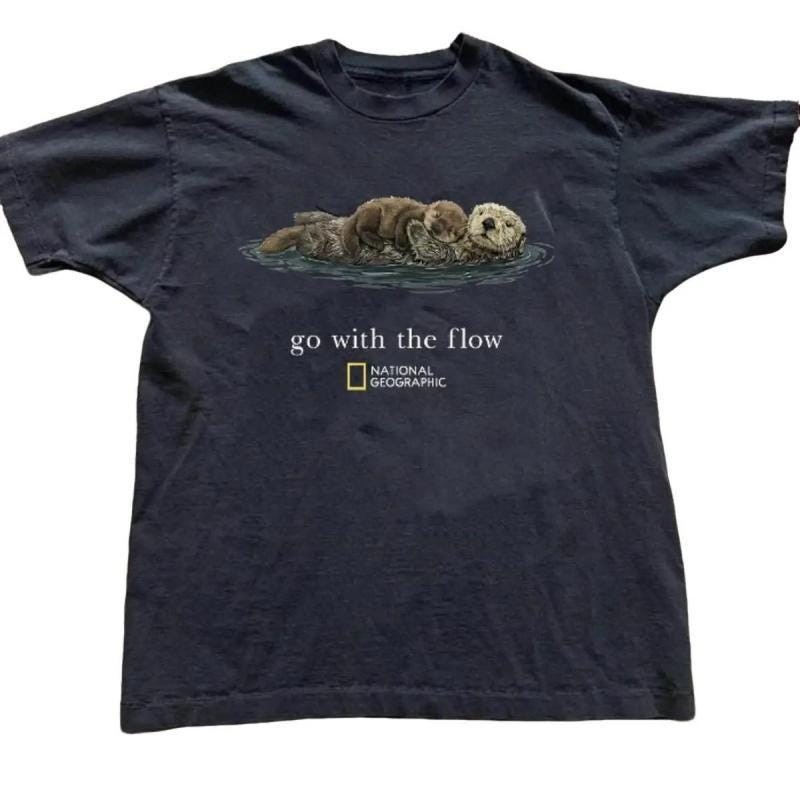 Go With The Flow Otter National Geographic T-Shirt, Vintage Unisex Tee