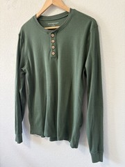 Burt’s Bees Baby Mens Medium Organic Cotton Henley Shirt Green Rib Knit Thermal