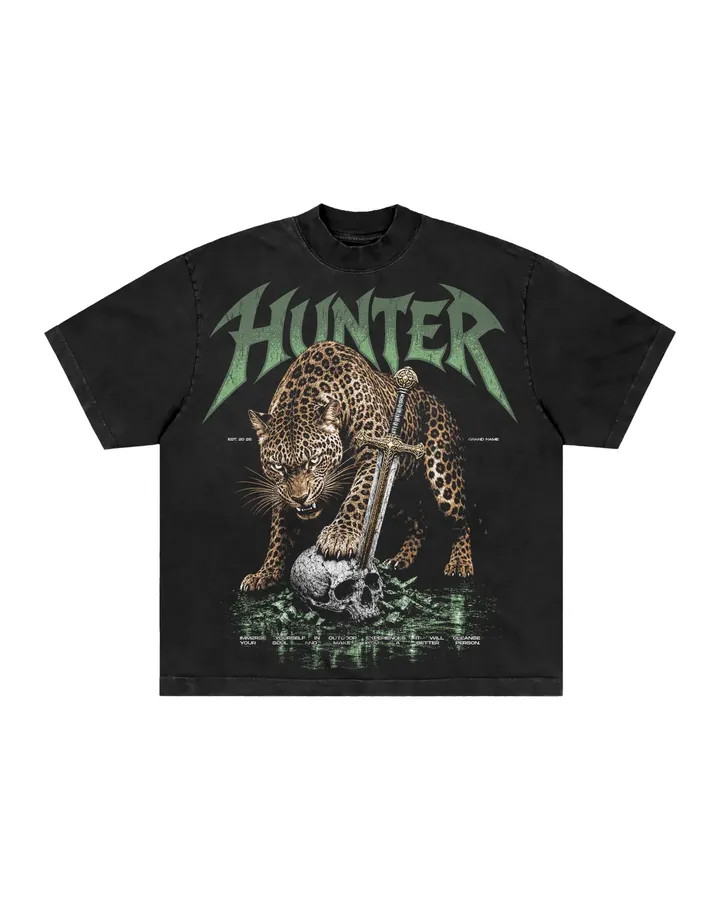 Heavy Cotton Graphic Tee Gothic Aesthetic Sword Leopard Print Men’s Casual Wear