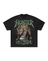 Heavy Cotton Graphic Tee Gothic Aesthetic Sword Leopard Print Men’s Casual Wear