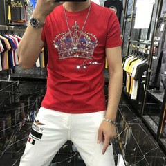 New Fashion Trend Crown Hot Diamonds Rhinestones Summer Luxury Men T-Shirt