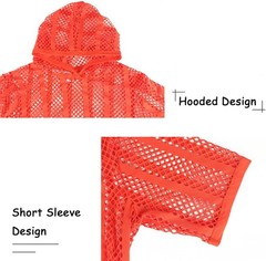 Zonbailon Men’s Sexy See Through Fishnet Hoodies Short Sleeve T-Shirt Sheer