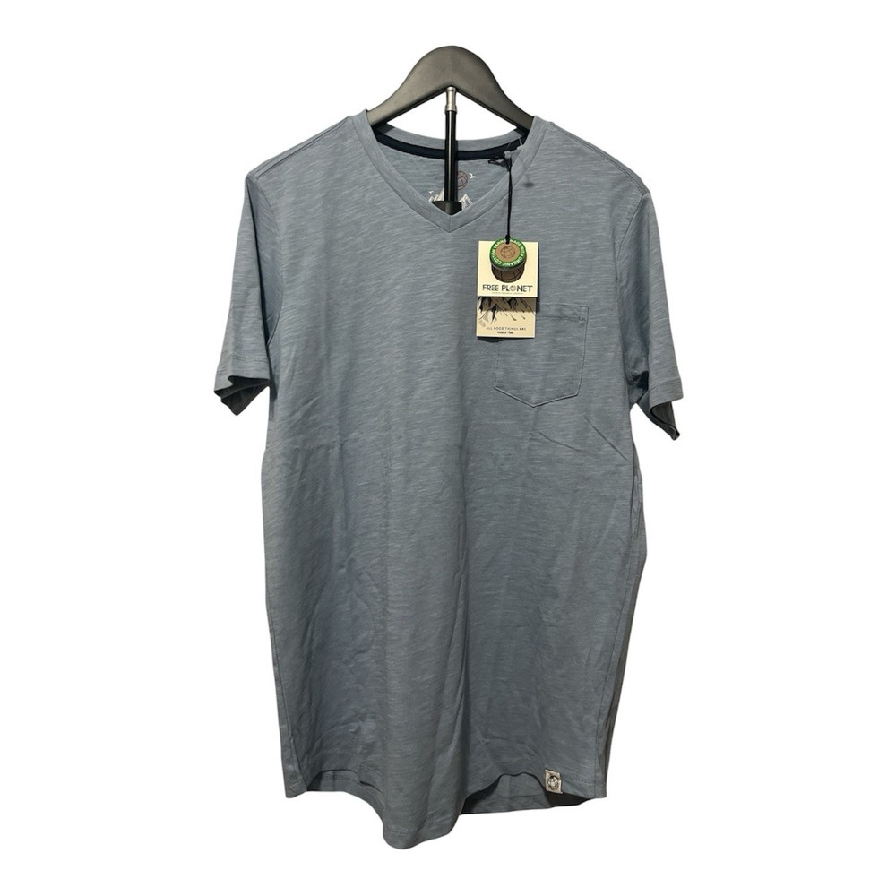 Free Planet Men’s Solid Gray V-Neck Pocket Short Sleeve T-Shirt Size M Regular
