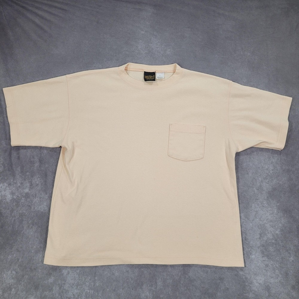 Vintage Eddie Bauer Shirt Mens Large Beige Made USA Pocket Basic Boxy Minimalist