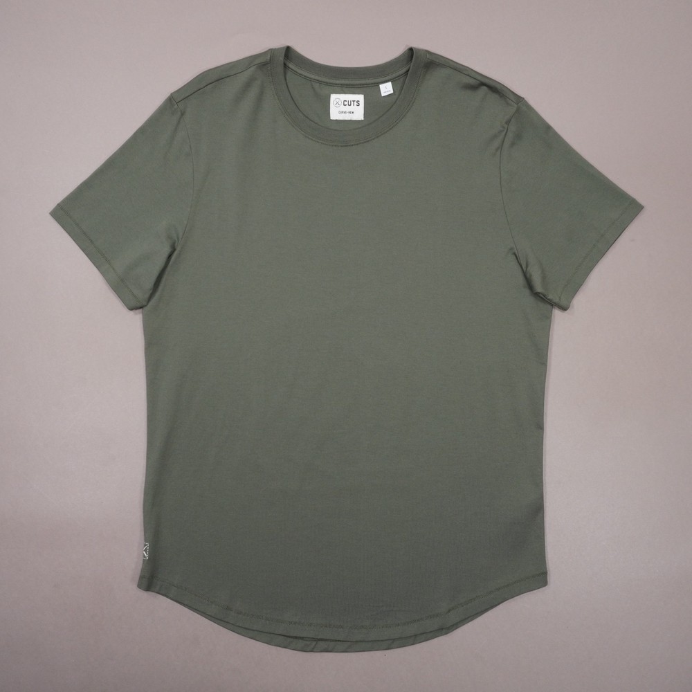 CUTS Curve Hem T Shirt 100% Pima Cotton Mens Large Capers Green NWOT