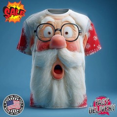 Christmas Men’s Santa Claus 3D Cartoon Vacation Party Street 3D T-Shirt Unisex