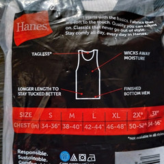 Hanes Men’s 3 Pack Tagless Tanks Undershirts Size 2XL Wicking Cool Comfort NEW