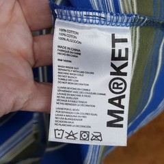 MARKET STUDIO Shirt Mens XXL Blue Stripe Pullover Crew Smiley T-Shirt Tee