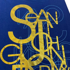 Sean John T-Shirt Blue Metallic Gold-Foil Graphics Print XL 100% Cotton Hip-Hop