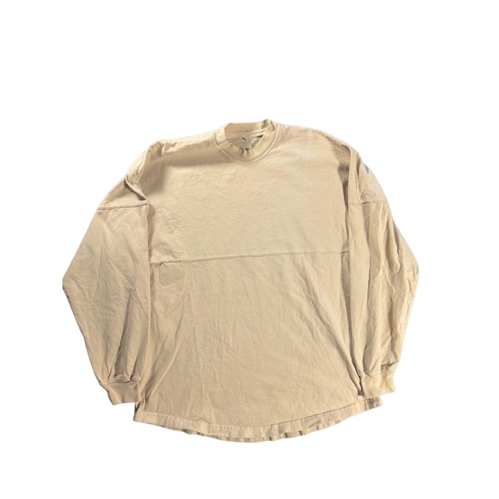 Tan Beige Essential Long Sleeve Cotton T-Shirt Oversized Seam Detail Mens XL