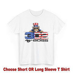 DigiRods Ford Mustang Boss 302 V8 American Uncle Sam Cartoon Logo T Shirt