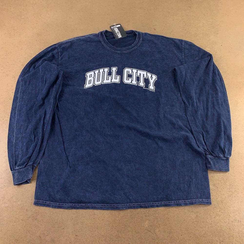 Colortone Men’s Size XL Navy Washed Bull City Graphic Long Sleeve T-Shirt NWT