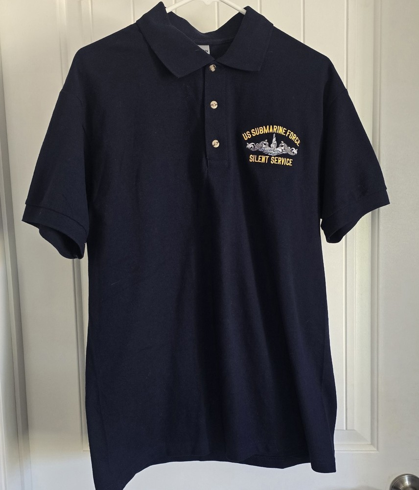 US Submarine Force Embroidered T Shirt polo Mens Secret Service sz Medium Blue