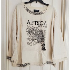 Ashro Africa AD 1590 Map Graphic Long Sleeve Cotton Top Cream Mens Medium