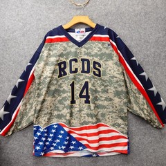Vintage Wildcats Shirt Mens LARGE Green Blue Camo USA Flag RCDS Hockey Oversized