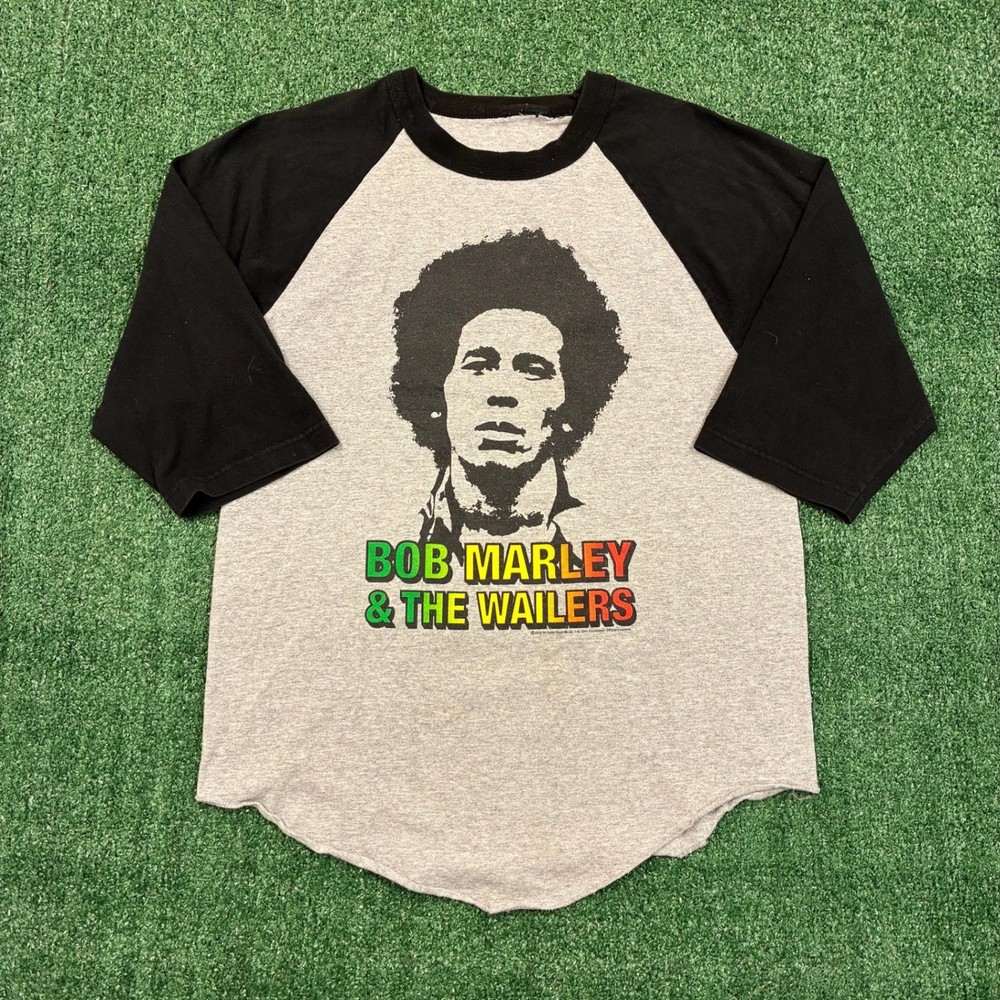 Y2K Bob Marley & The Wailers T-shirt Raglan Baseball Tee Grey Black