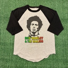 Y2K Bob Marley & The Wailers T-shirt Raglan Baseball Tee Grey Black