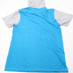 Straight Faded Pullover Hooded Tshirt Pocket XL Teal Blue Gray Short Sleeve Top