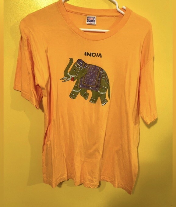 Vintage Hand Painted India Elephant Yellow Hinduism Shirt