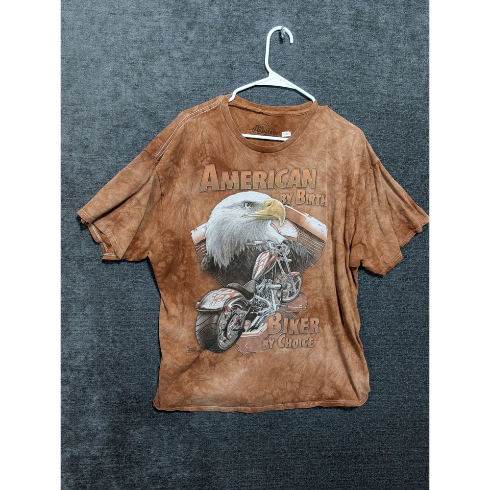 The Mountain American By Birth Biker By Choice Eagle Motorcycle TShirt Brown 2XL