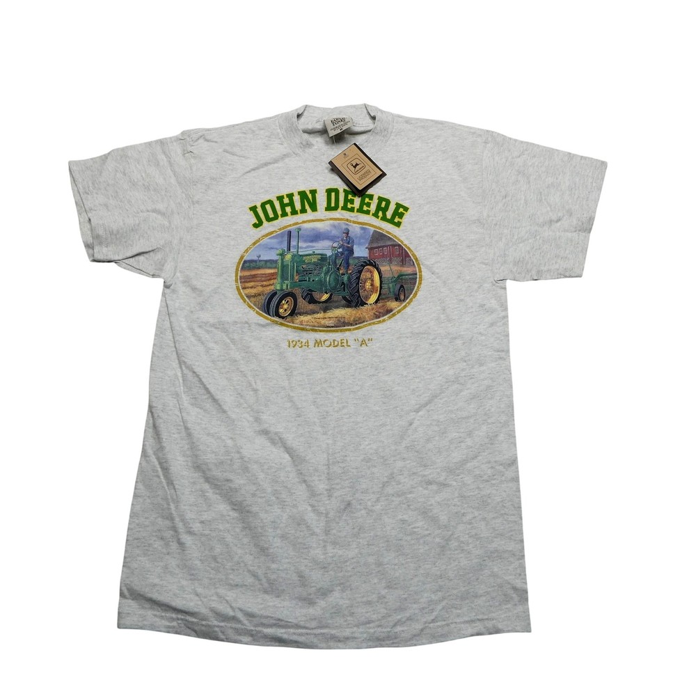 Vintage John Deere Shirt Mens Medium Gray Model A Tractor Graphic Earth Tones