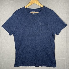 Wallace & Barnes Shirt Mens Large Indigo Blue Short Sleeve Pocket Crew Neck