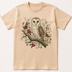 Barn Owl T-Shirt Vintage Floral Botanical Art Cottagecore Bird Lover Nature Tee