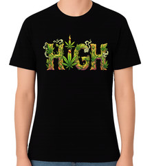 High Weed Leaf Typography Funny Stoner Graphic Marijuana Joint T-Shirt