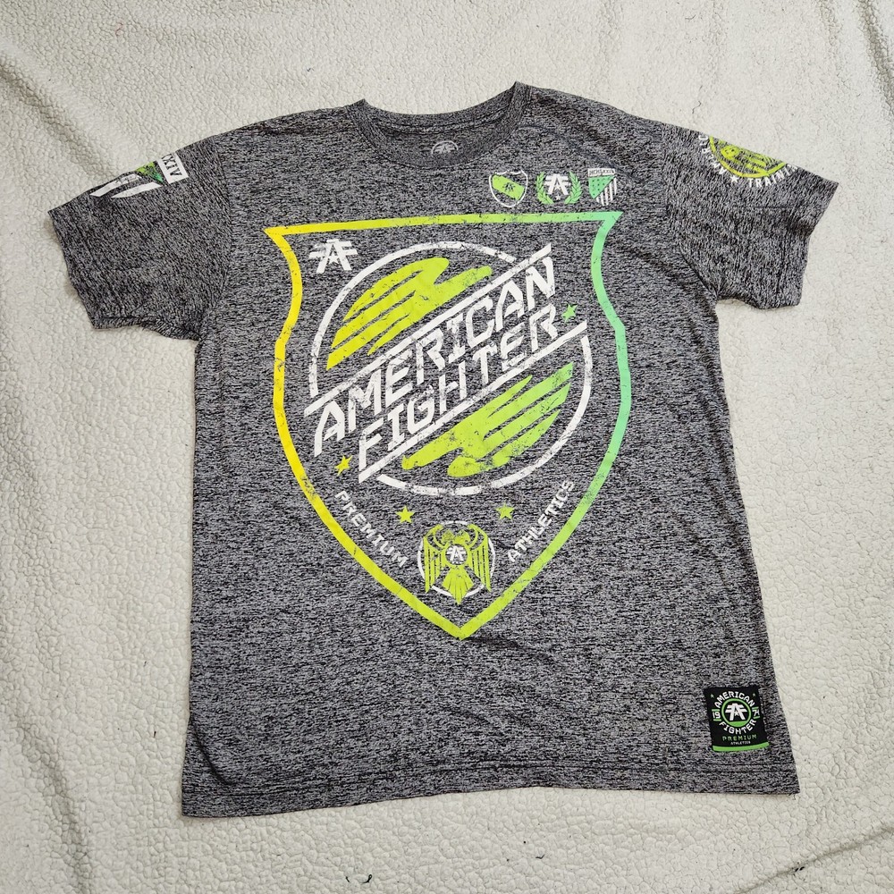 American Fighter Mens Size XLarge Gray Neon Yellow Green Logo