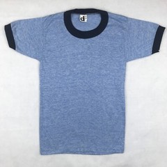NOS vintage 80s BLANK BLUE RAYON TRI-BLEND RINGER T-Shirt XXXS soft thin rock