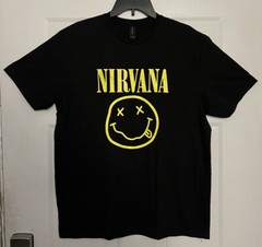Nirvana Smiley Face Logo Graphic Black T-Shirt Men’s Size Large Gildan Softstyle