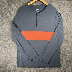 Mugsy Cashtech Henley Shirt Mens Large Blue Stripped Modal Cashmere Stretch Soft