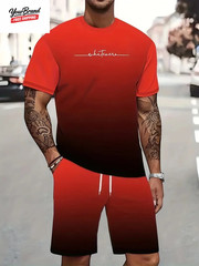 Fashion Paris Print T-Shirt Shorts 2-Piece Set Men’S Short Sleeve Tee Elastic Wa