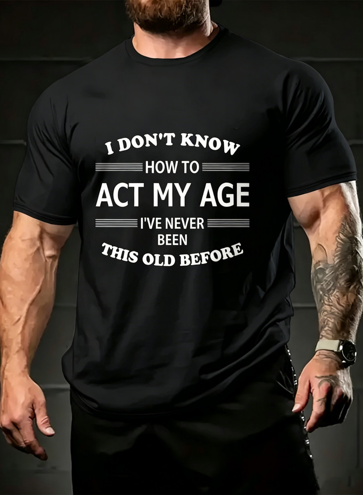 Casual Breathable Letter Print T-Shirt, Men’s Loose Fit Crew Neck Fashion Short